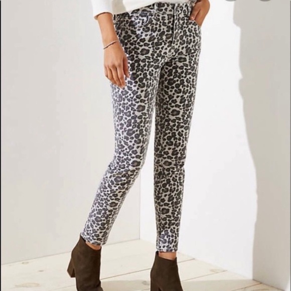 LOFT Denim - Loft Leopard Print Light Cream Black Cropped Skinny Jeans, Size 4 Petite, 27P